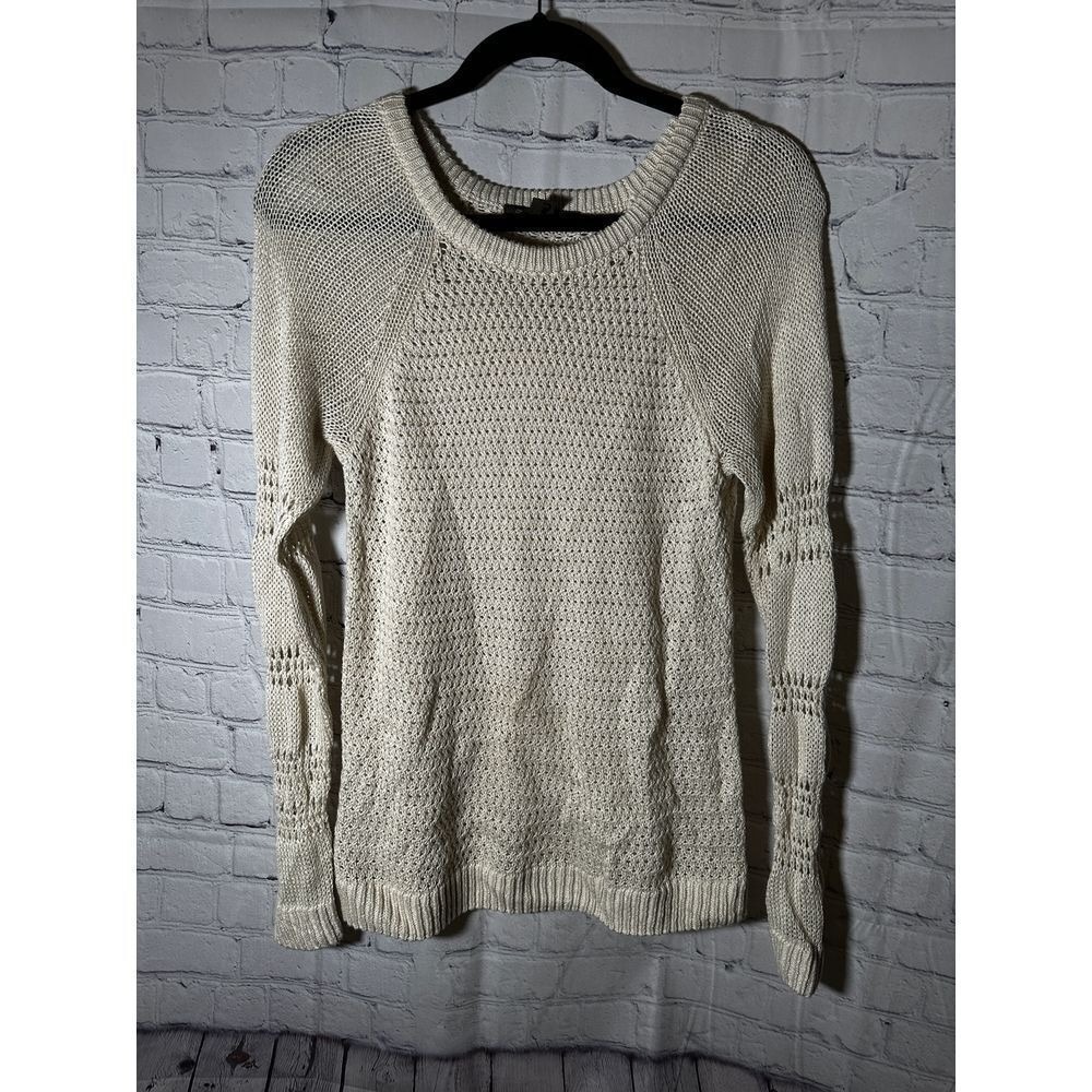 Tommy Bahama Mens Medium Cream Open Knit Cotton Blend Crew Neck Pullover Sweater